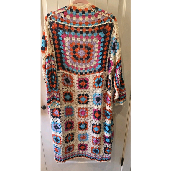 POL Crochet Colorful Granny Square Duster Cardigan Boho Long OS NWOT CottageCore - Picture 3 of 5